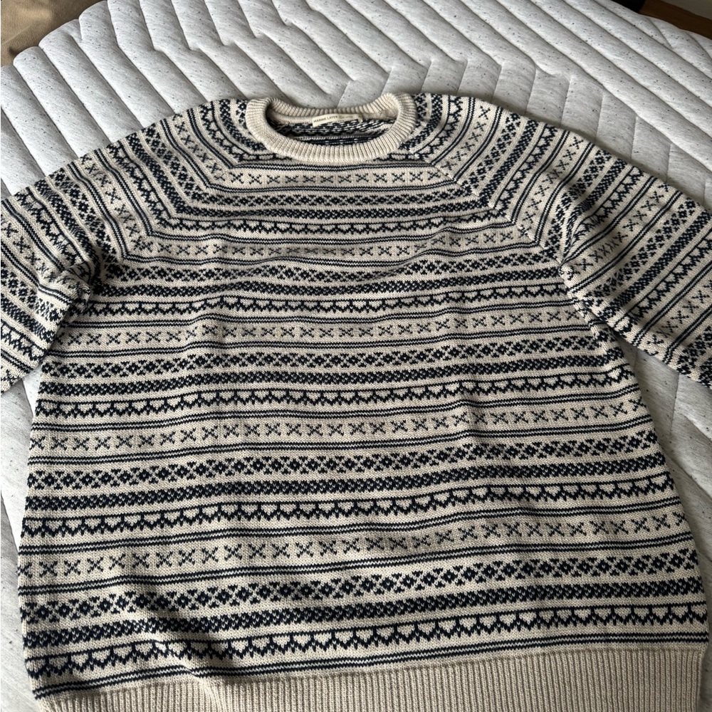 Marine Layer Small Men's Cream and Black Patterned Sweater